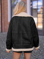 Női bőrdzseki fekete-bézs OZONEE JS/61M8502/392B