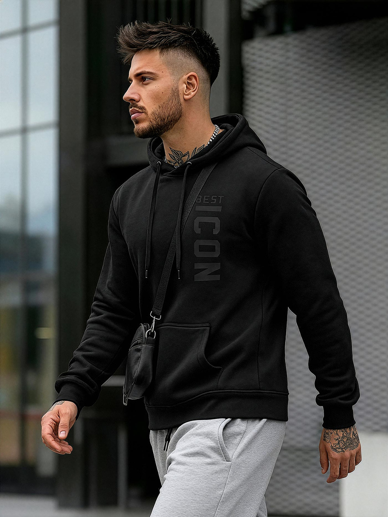 Férfi kapucnis felső fekete OZONEE JS/8B1973/3