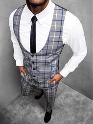 Férfi szett - mellény és chino nadrág Szürke-Kék OZONEE DJ/5602