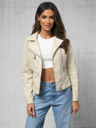 Női Bőrdzseki Bézs OZONEE O/G88