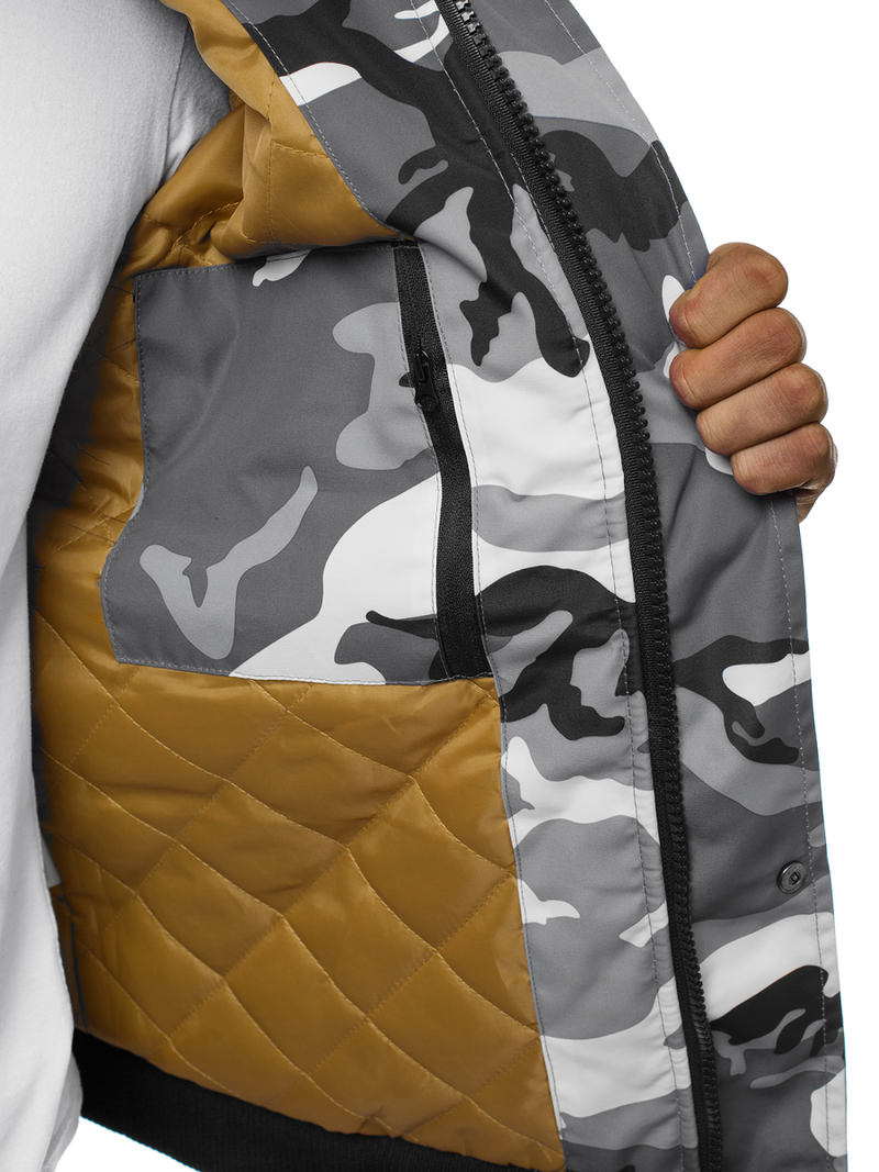 Férfi téli kabát terepmintás-szürke OZONEE JS/2019005