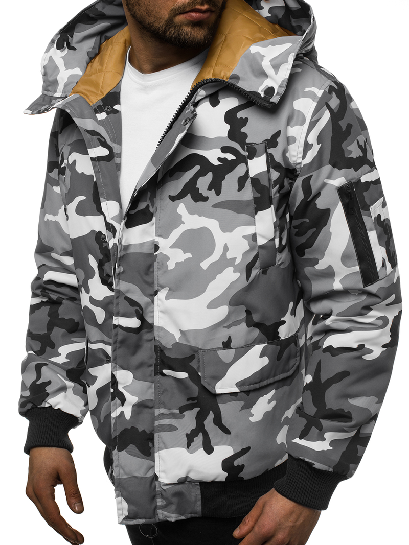 Férfi téli kabát terepmintás-szürke OZONEE JS/2019005