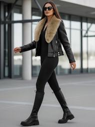 Női bőrdzseki fekete-bézs OZONEE JS/61M8508/392BZ