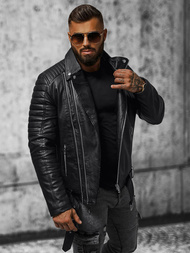 Férfi bőrdzseki fekete OZONEE JS/11Z8005Z