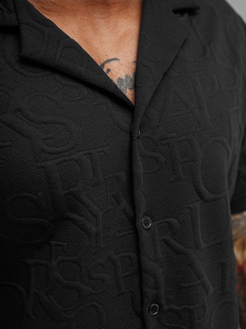 Férfi ing rövid ujjal fekete OZONEE O/B2256