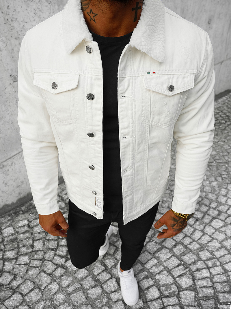 Férfi farmer dzseki SHERPA fehér OZONEE NB/MJ541