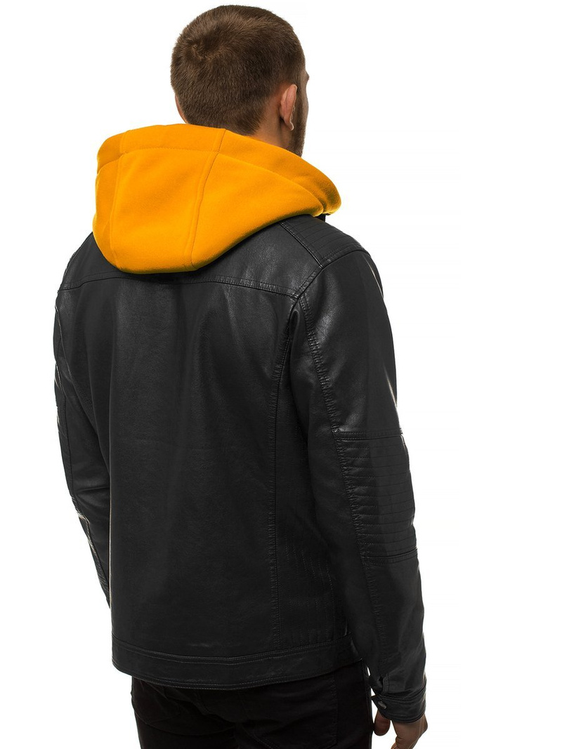 Férfi bőrdzseki fekete-sárga OZONEE N/6129Z