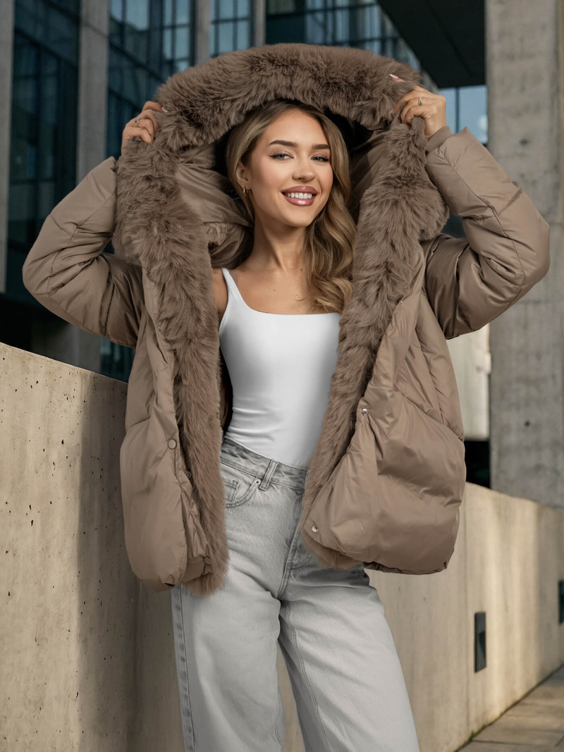 Női téli kabát sötét-bézs OZONEE O/16M9179/84Z