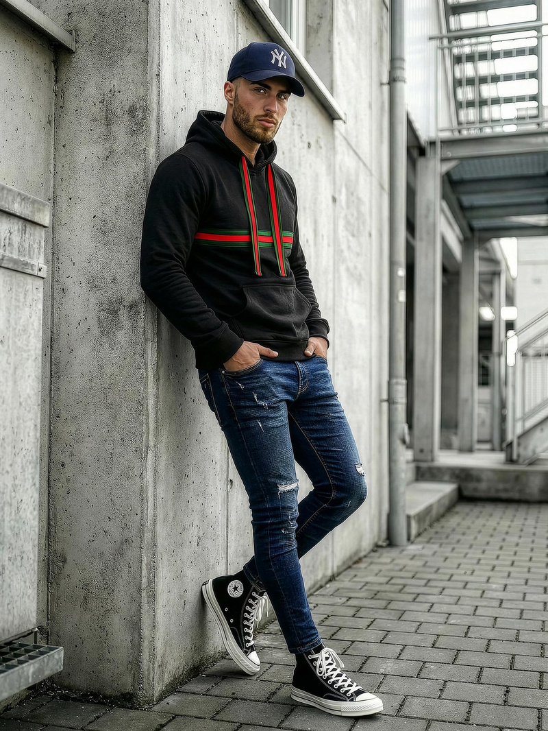 Férfi kapucnis felső fekete OZONEE JS/8B1735/3Z