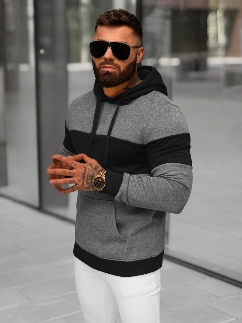 Férfi kapucnis felső grafit OZONEE JS/8B1313/5