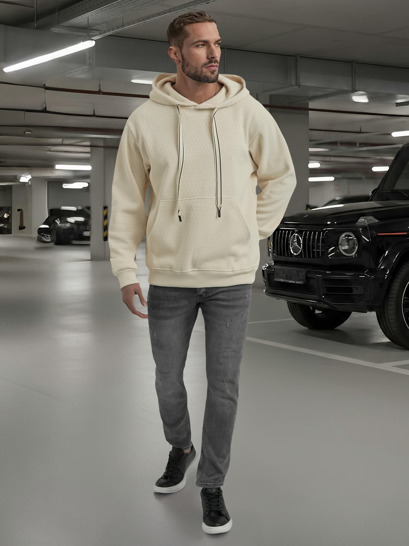 Férfi kapucnis felső ecru OZONEE O/G3065