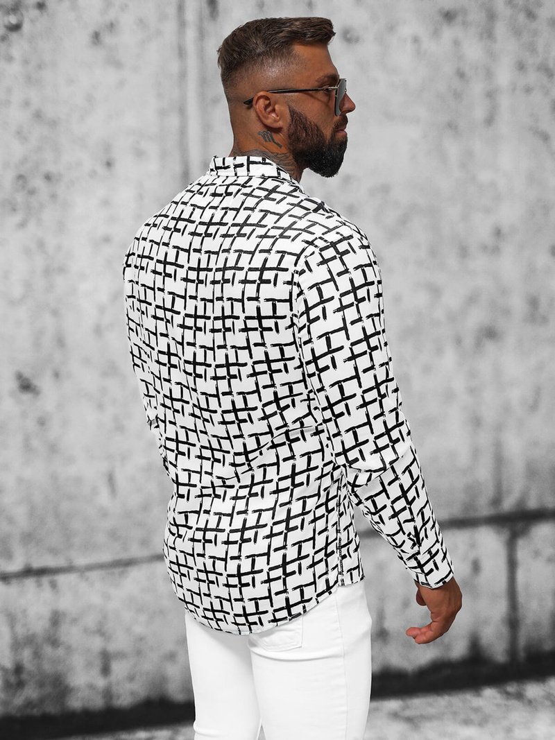 Férfi Ing fehér–fekete OZONEE E/9000/1Z