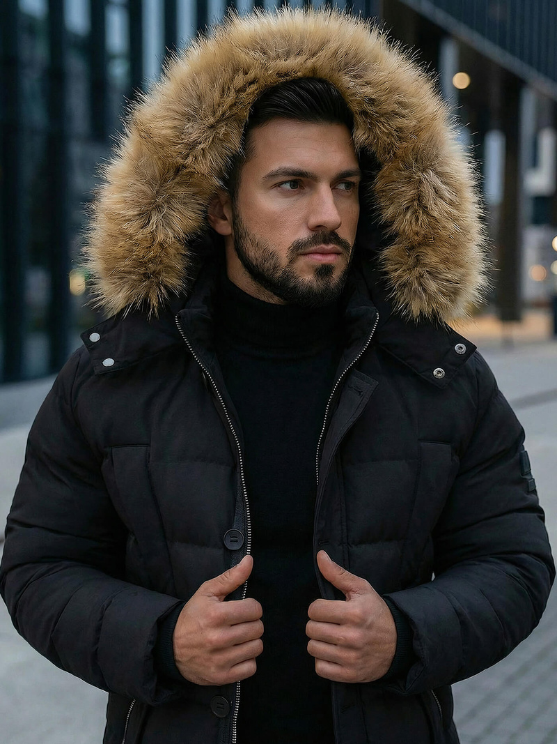 Férfi Steppelt Kabát Fekete OZONEE JS/5M3122/392Z