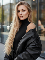 Női Bőrdzseki Fekete OZONEE JS/11Z8281