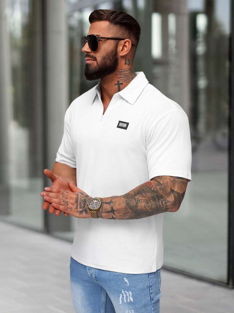 Férfi galléros póló fehér OZONEE O/YN2/593