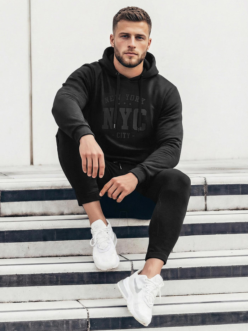 Férfi kapucnis felső fekete OZONEE JS/8B1971/3