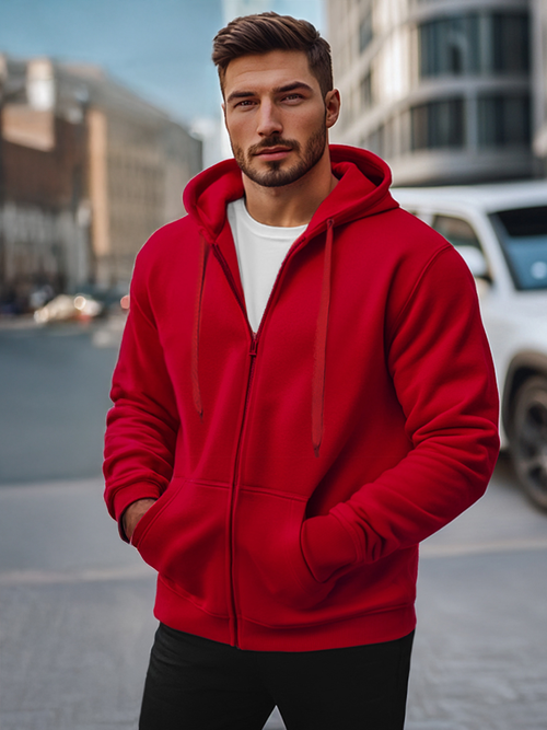 Férfi kapucnis pulóver sötétpiros OZONEE JS/2008Z