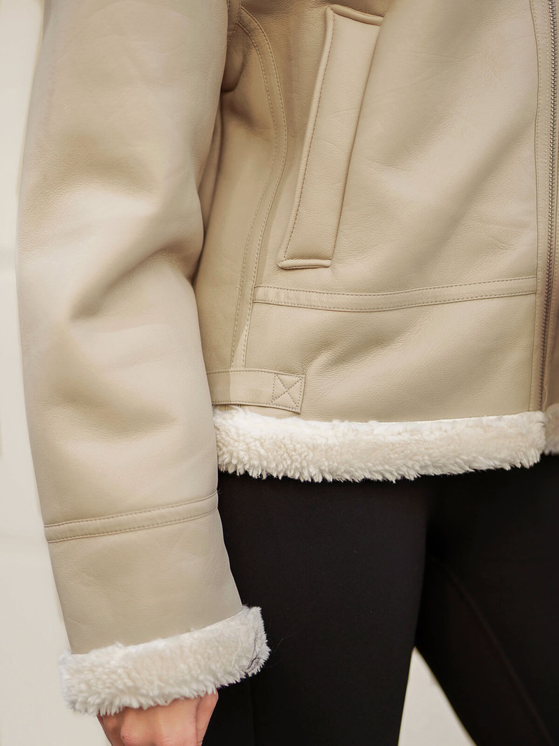 Női Bőrdzseki Bézs OZONEE JS/11Z8178