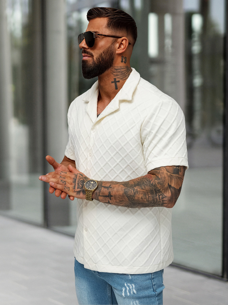 Férfi ing rövid ujjal ecru OZONEE O/B2257