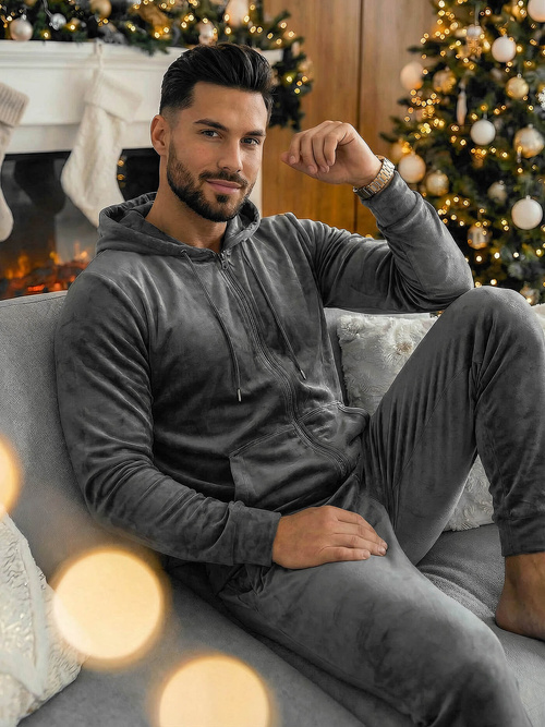 Férfi Melegítő Szett Velúr Grafit OZONEE JS/8C1169/6Z