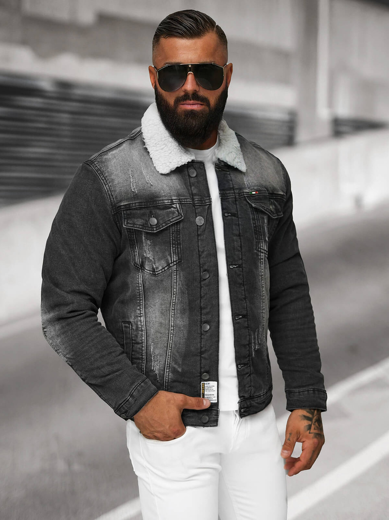 Férfi farmer dzseki SHERPA fekete OZONEE NB/MJ513N