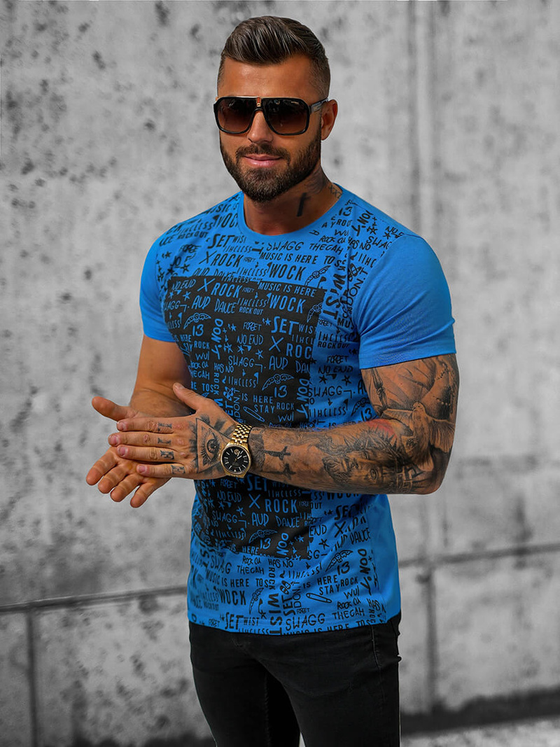 Férfi Póló Kék OZONEE O/T122/17Z