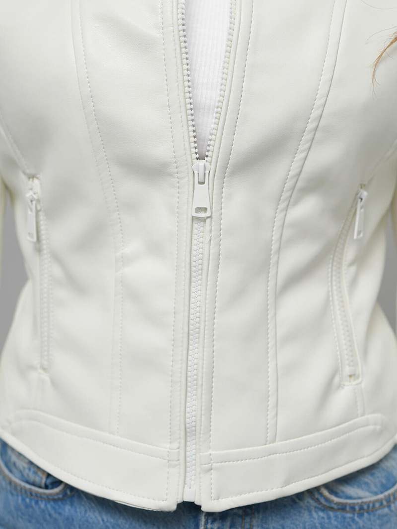 Női Bőrdzseki Ecru OZONEE JS/11Z8127