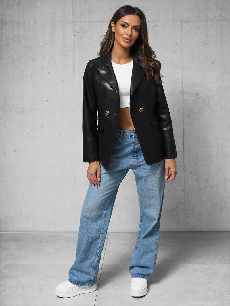 Női Bőrdzseki Fekete OZONEE JS/11Z8121