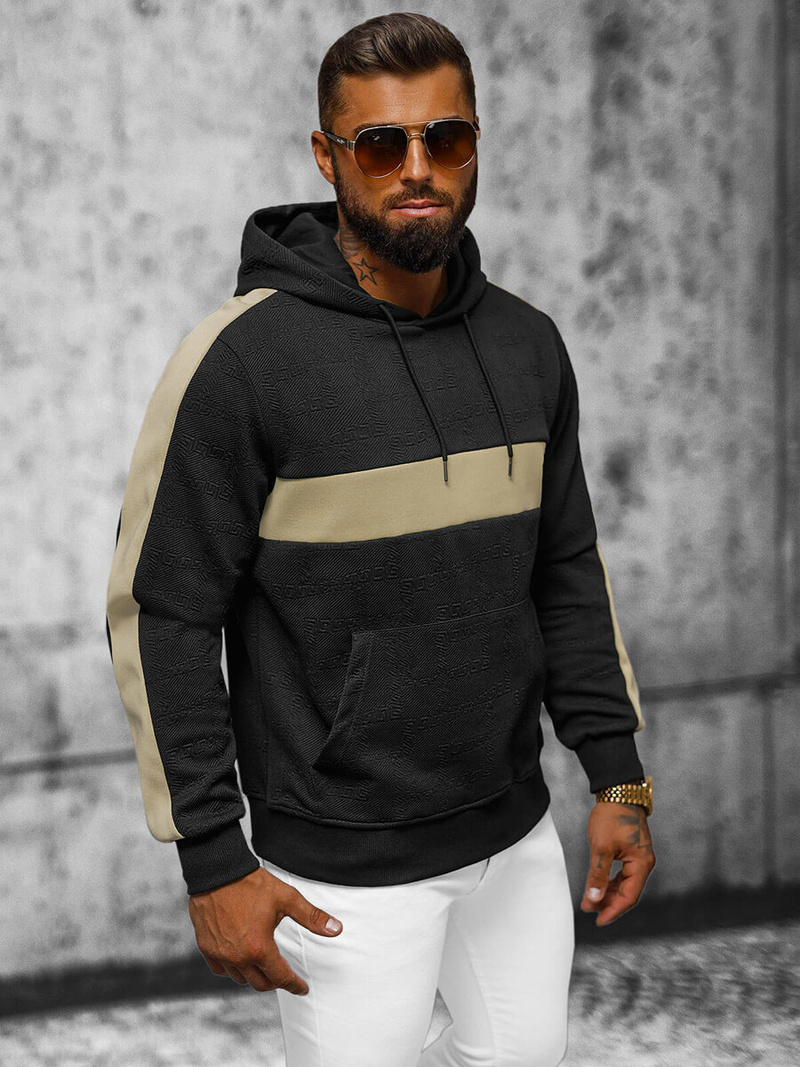 Férfi kapucnis felső fekete OZONEE JS/3B565