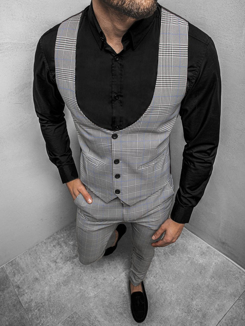 Férfi szett - mellény és chino nadrág Szürke OZONEE DJ/5552