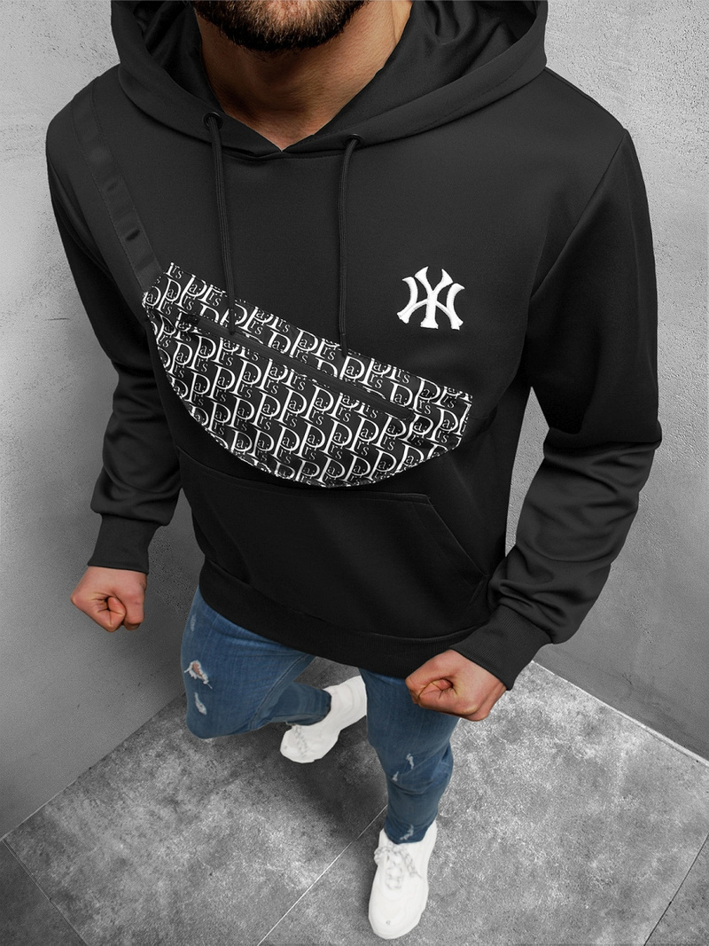 Férfi kapucnis felső fekete-fehér OZONEE O/HM736Z