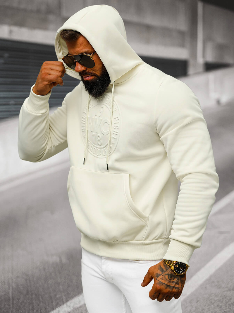 Férfi kapucnis felső ecru OZONEE JS/27B6510/155