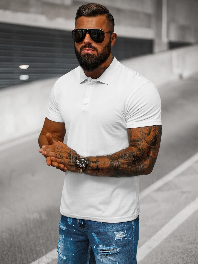 Férfi galléros póló fehér OZONEE JS/8T80/1Z