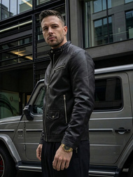 Férfi bőrdzseki fekete OZONEE JS/11Z8021