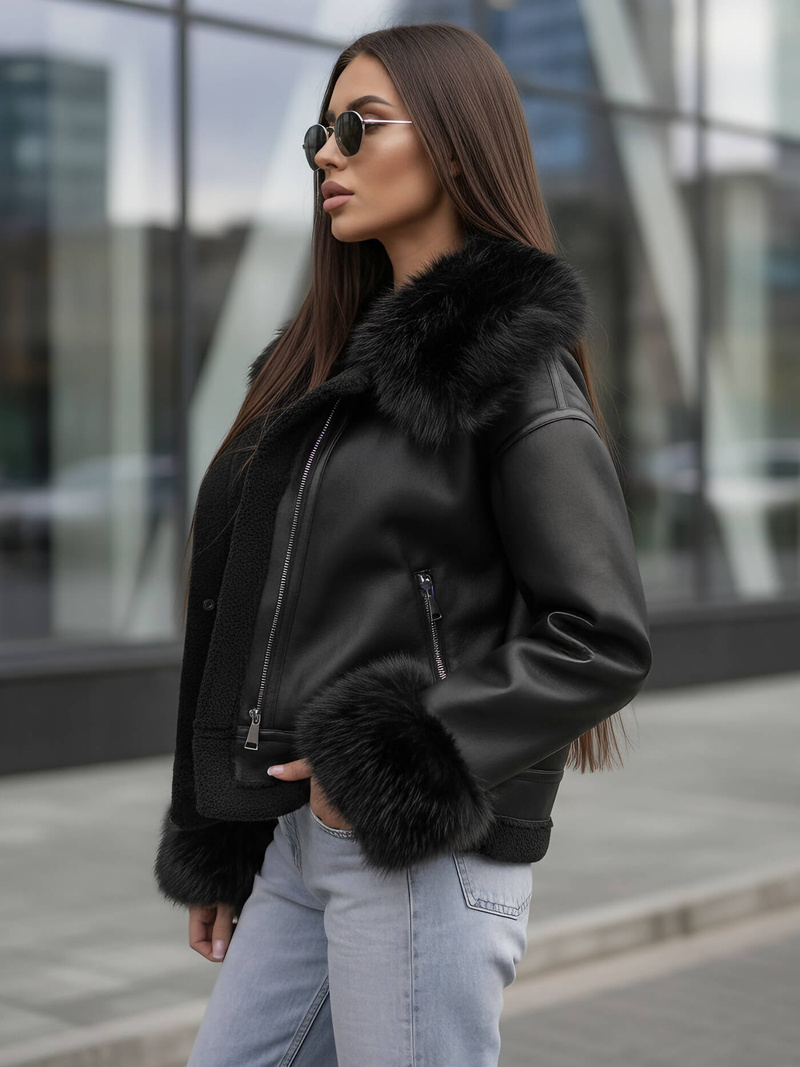 Női bőrdzseki fekete OZONEE JS/61M8505/392Z