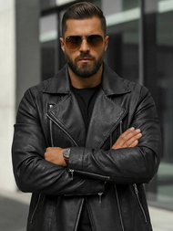 Férfi bőrdzseki fekete OZONEE JS/11Z8067Z