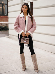 Női bőrdzseki púder rózsaszín OZONEE O/81331