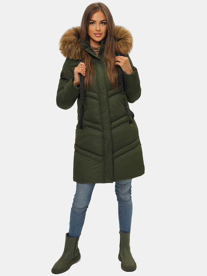 Női téli kabát Sötét-Zöld OZONEE JS/M731/136