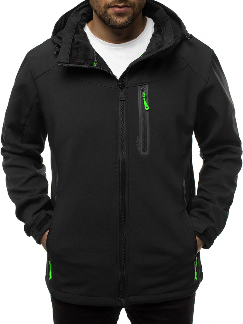 Férfi kapucnis softshell kabát fekete-zöld OZONEE GE/12269Z