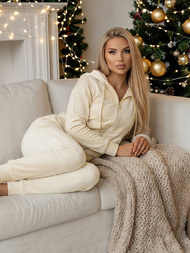 Női Melegítő Szett Velúr Ecru OZONEE JS/8C1176/155Z