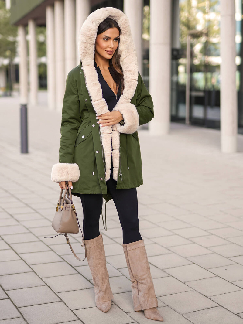 Női téli kabát zöld OZONEE JS/M763/136Z