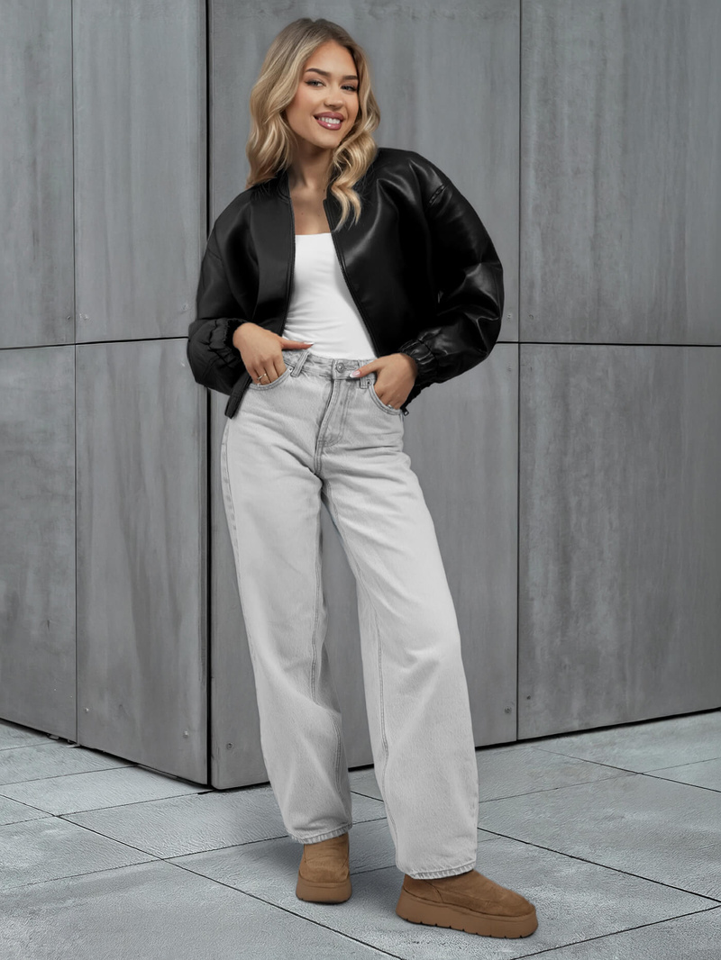 Női Bőrdzseki Fekete OZONEE JS/11Z8281Z