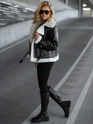 Női bőrdzseki fekete-fehér OZONEE JS/11Z8177Z