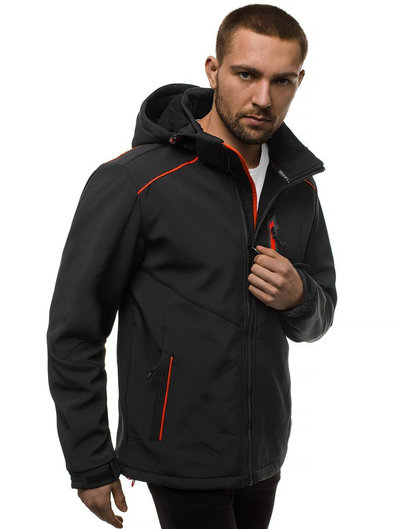 Férfi kapucnis softshell kabát fekete-narancs OZONEE GE/12259Z