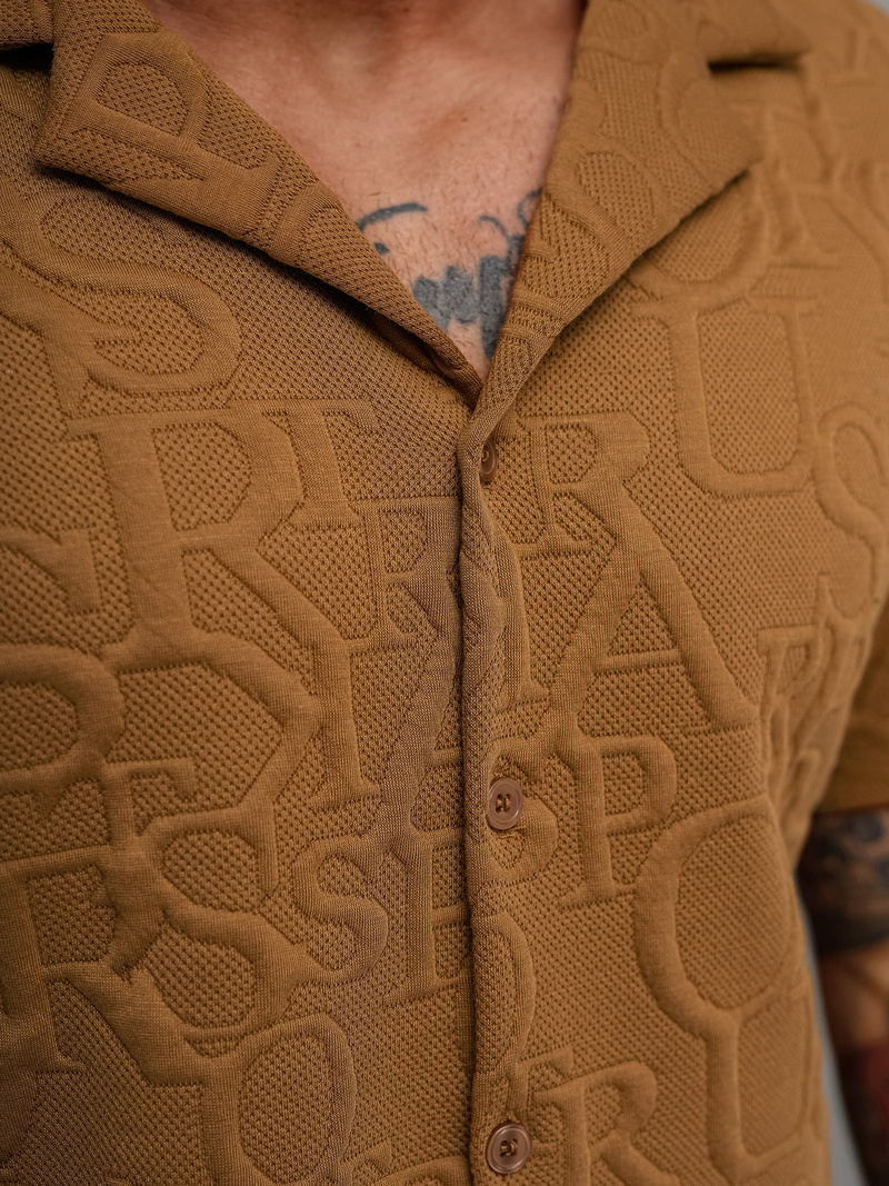 Férfi ing rövid ujjal barna OZONEE O/B2256