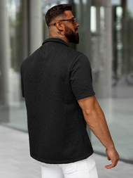 Férfi ing rövid ujjal fekete OZONEE O/B2256