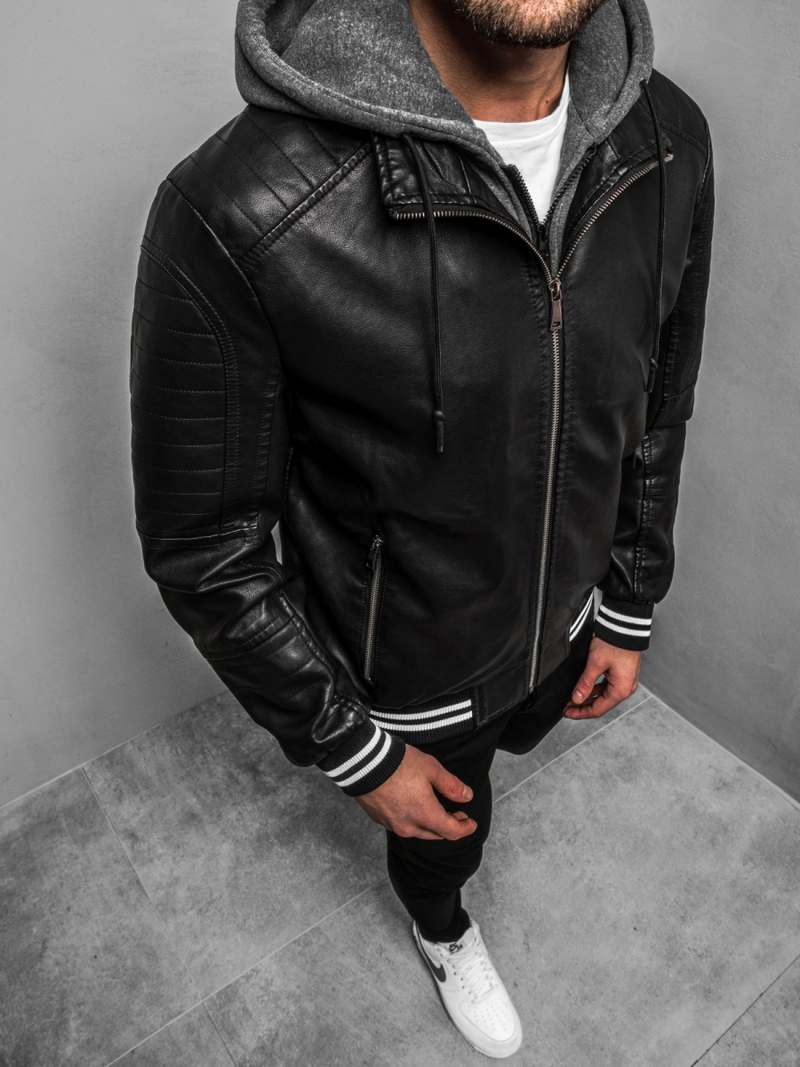 Férfi bőrdzseki fekete OZONEE JB/JP1133Z