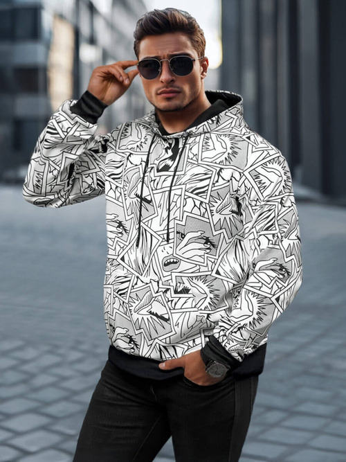 Férfi kapucnis pulóver fehér OZONEE JS/8B1256/1Z