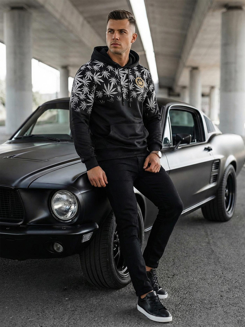 Férfi kapucnis pulóver fekete OZONEE O/B272Z