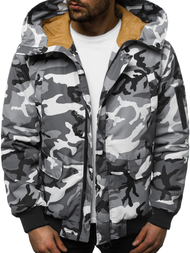 Férfi téli kabát terepmintás-szürke OZONEE JS/2019005